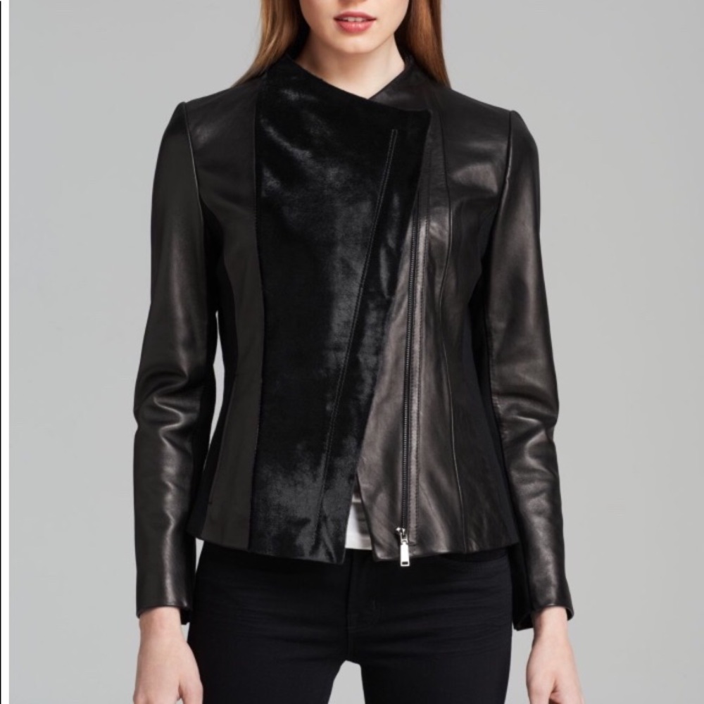 Elie Tahari fur moto leather jacket Ariel 🏍